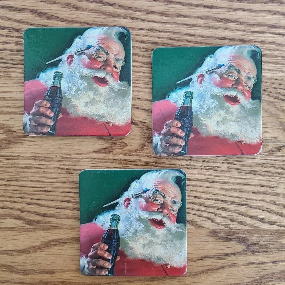 Vintage Coca Cola Coke Old Fashioned Santa Cork Coasters Set of Three